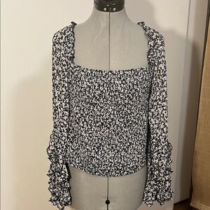 Torrid Navy and White Floral Blouse